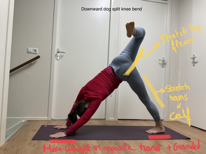Downward dog split leg bend
